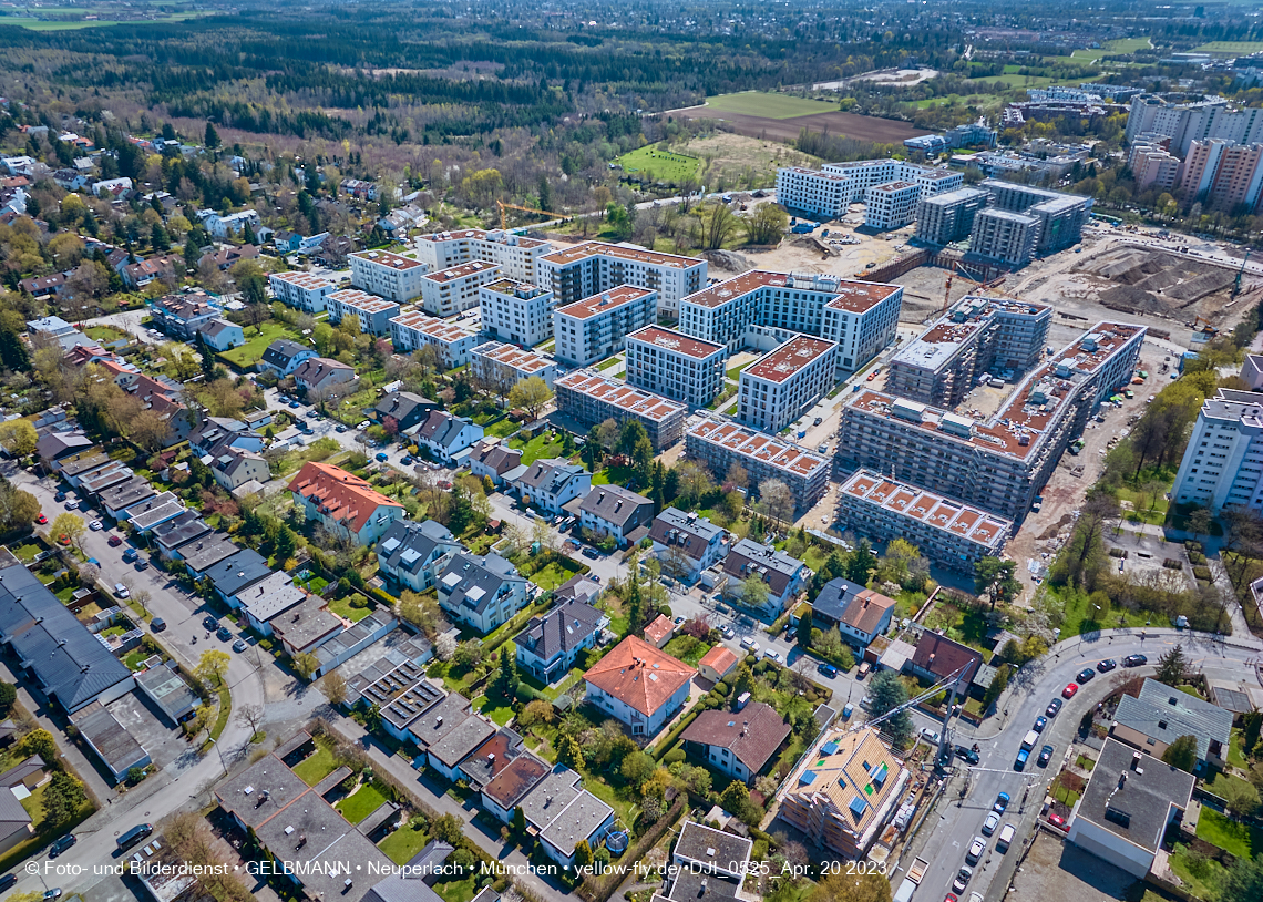 21.04.2023 - Luftbilder von der Baustelle Alexisquartier und Pandion Verde in Neuperlach